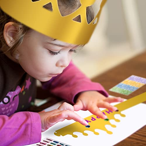 Weysoo Papier Krone Partyhüte, mit Selbstklebende Strasssticker & Alphanumerische Aufkleber, DIY Party Kronenhut Set für Prinzessin Königin Prinz Geburtstagsparty (5 Krone)