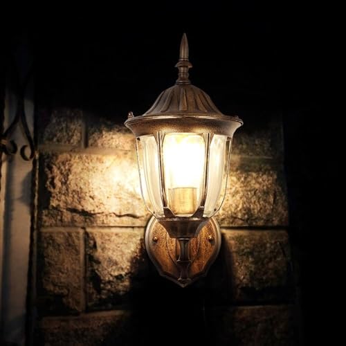 Image of WHITERAY Golden Aluminium Die Cast Outdoor Wall Light Lantern Waterproof Lighting Fixture Lamp with Clear Glass Panels Antquei Finish Perfect for Farmhouse, Muesum, Garden, Entryway (Without Bulb)