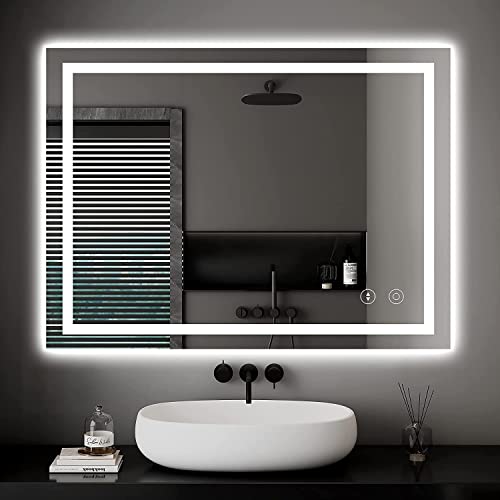 Dripex Miroir de Salle de Bain avec Éclairage, Miroir Mural LED, Dimmable à 3 Couleurs de Lumière, Miroir de Salle de Bain Réglable avec Éclairage, Anti-Buée - 60 x 80 cm (Dimmable + 3 Couleurs)