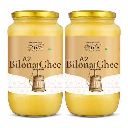 Image of LILA DRY FRUITS A2 Bilona Cow Ghee 2 Litres (1 L x 2) | Traditional Hand Churned Desi Ghee from Curd Using Bilona Method | Rich Aroma & Grainy Texture for Cooking & Daily Use Must have Kitchen Essentials