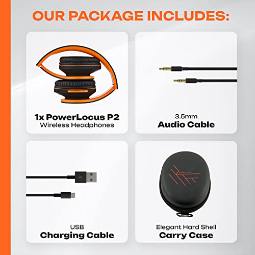 Bluetooth Koptelefoons, PowerLocus P2 draadloze Over-Ear Koptelefoon Inklapbaar, Met microfoon, Micro SD slot, FM Radio, draadloze en kabel Koptelefoon voor Smartphone, Tablets, Laptops, TV (Oranje) - Afbeelding 8