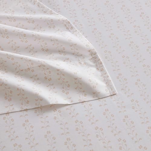 Image of Martha Stewart - Twin Size Sheets Set, Crisp & Tailored Cooling Sheets w /a Naturally Smooth Cotton Percale Lightweight Feel - Bed Sheets with Matching Pillowcase & Fitted Sheet (Ditsy Vine Pink)