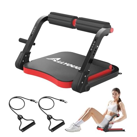 Ab Machine,Sit Up Exercise Equipment& Core Machine, Workout Equipment,Adjustable Ab Trainer with 3 Resistance Levels and Removable Auxiliary Handle,Home Gym Fitness Equipment for All Ages Red