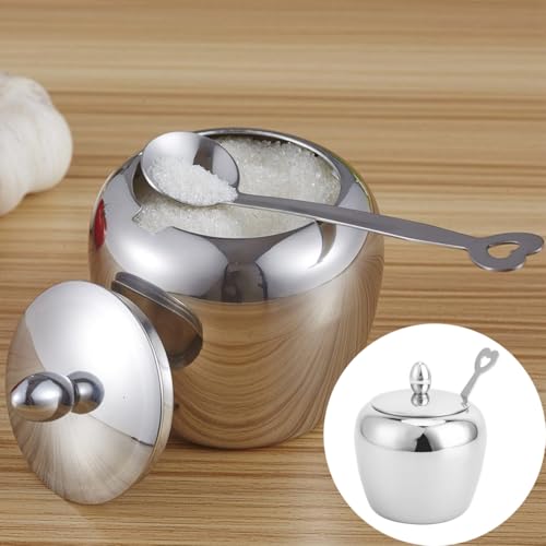 Sugar Bowl with Lid and Spoon, Stainless Steel Container for Sugar, Salt and Condiments, Stylish Kitchen Condiment Storage Bowl Ideal for Kitchen, Coffee Table - Image 5