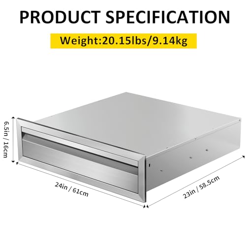 Image of Outdoor Kitchen Drawers 24 inch W x 6.5 inchH x 23 inchD Single BBQ Drawers Stainless Steel Built-in Drawer for Outdoor Kitchen Island, Patio Grill Station