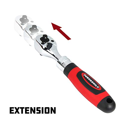 Image of Powerbuilt Dual Size Extendable Ratchet, 1 /4-Inch and 3 /8-Inch Drive, 72 Tooth, 5 Degree Swing, Lightweight, Rubber Handle Red - 940926
