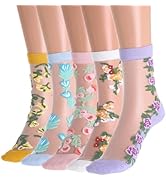 IYOU Damen Durchsichtige Socken Rosa Blume Transparent Socke Blumen Elastische Dünne Netz Spitze ...