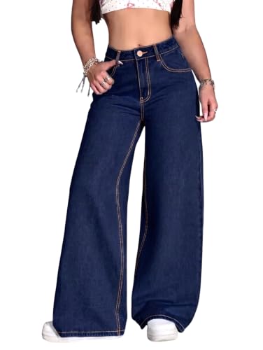 Image of Women's Black High Waist Denim Jeans | Straight, Relaxed, Wide Leg & Baggy Fit | High Rise Loose Oversized Denim Pants for Women | Comfortable Casual Everyday Wear | Oversized Woman baggys