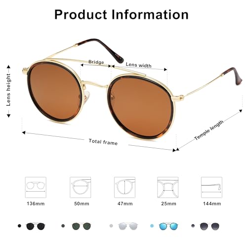 Image of SOJOS Retro Vintage Round Polarized Sunglasses for Women Men Double Bridge Circle Sunnies SJ1104
