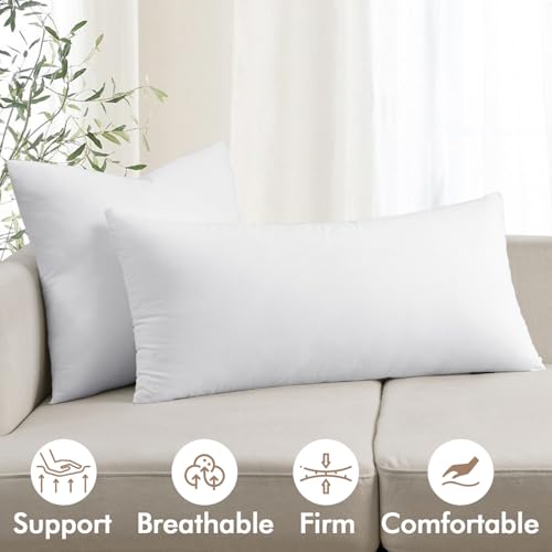 MIULEE 16x36 Inch Premium Lumbar Throw Pillow for Bed Sofa Couch Virgin Microfiber with 100% Cotton Cover Decorative Throw Pillow Insert Stuffer Form