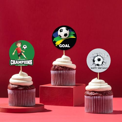 Image of Festiko Set of 6 Pcs Football Theme Happy Birthday Cupcake Toppers, Cake Decoration Supplies, Football Theme Decorations, Birthday Decoration Items