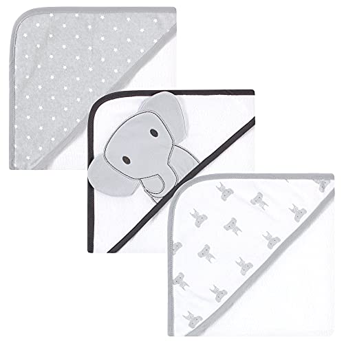 Image of Hudson Baby Unisex Baby Cotton Rich Hooded Towels, Gray Modern Elephant, One Size