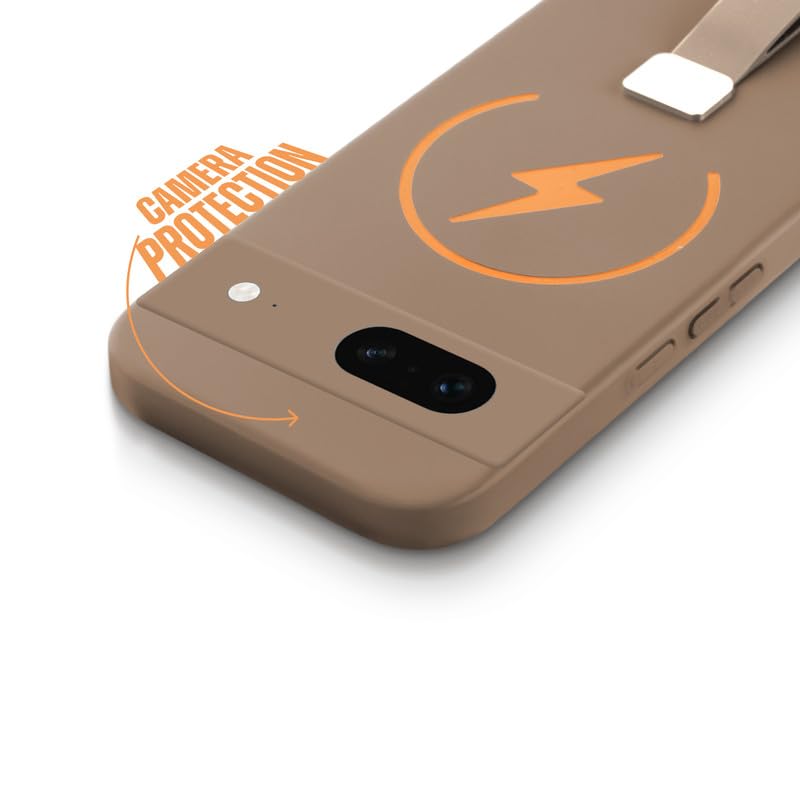 Image of Mr. Case Back Cover for Google Pixel 7 Compact and Stylish Silicon Finish Hard Back | Integrated Grip Strap | Wireless Charging Support - Brown