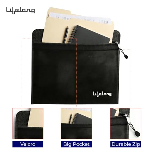 Image of Lifelong Fire & Water Resistant Document Bag, Money Organizer for Cash, Passports, Contracts, IDs & Files | Fireproof & Waterproof | 15x11 Safe Storage Pouch with Zipper (Black, LLHSA01)