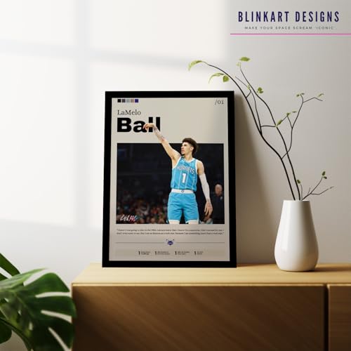 Image of BLINKART Lamelo Ball | Nba Basketball Player | Synthetic Wood Photo Framed Wall Hanging Poster For Room & Office Bedroom Living Boys And Girl Room Home Wall Hanging | 12x18 Inches