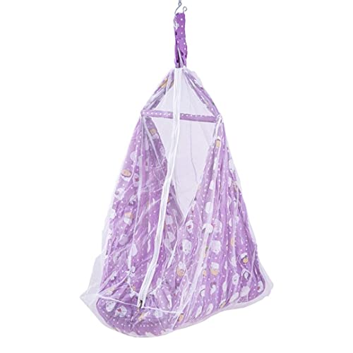 Image of BAYBEE LunaNest Hanging Cradle for New Born Baby | Baby Swing with Mosquito Net and Spring | Portable Thottil /Uyyala /Jhula for Kids with Bedding Set for 0 to 2 Years Boys Girls (Voilet)
