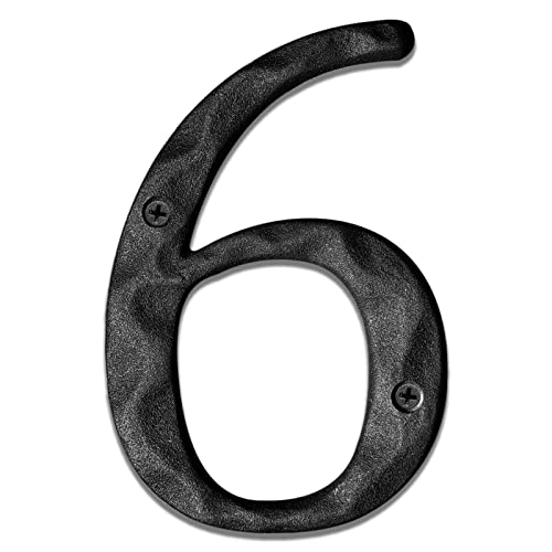 5 Inch High House Numbers-Unique Solid Hammered Style Cast Iron Home Address Numbers/Mailbox Numbers/Black/Number 6