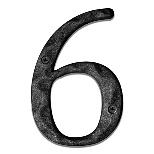 5 Inch High House Numbers-Unique Solid Hammered Style Cast Iron Home Address Numbers/Mailbox Numbers/Black/Number 6