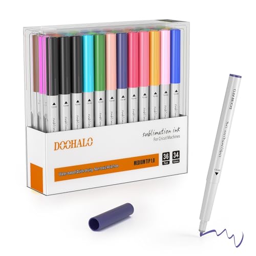 DOOHALO Sublimation Pen Set for Cricut Maker 3/Maker/Explore 3/Air 2/Air, 36 PCS in 34 Colors Fine Point Marker Pens, 1.0 Tip Coloring Brush Pen Kit Drawing Tools for DIY Craft Work Writing Drawing