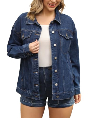 Women's Denim Jackets Casual Oversized Pockets Long Sleeve Trendy Shacket Plus Size Jean Jacket