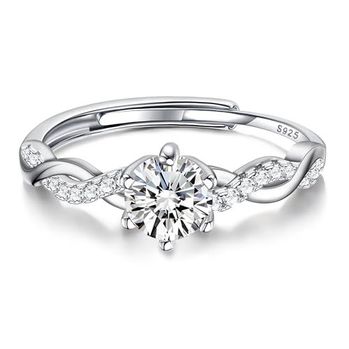JeweBella Bague en Argent 925 Réglable Femme Bague Zircone Cubique Brillant Fiançailles Promise pour Mariage Alliance Bijoux Femme