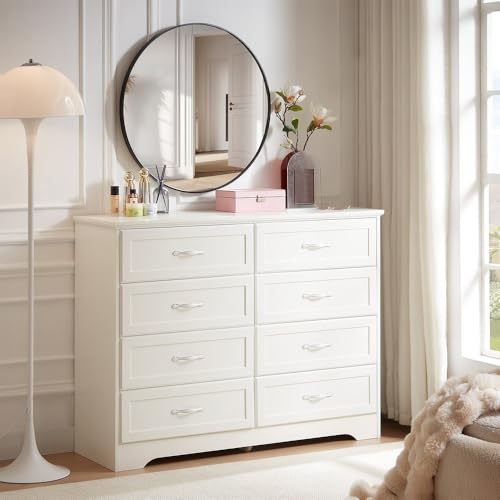 Image of Goldview Furniture White Chest of Drawers - Wooden Dresser with Sleek Metal Handles - Modern Storage Cabinet for Bedroom, Living Room, or Entryway