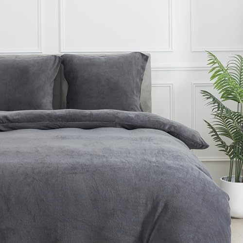 WUMIUER Plüsch Bettwäsche 155x220 cm Schwarz Grau 2tlg Set, Winter Biber Warm Flauschig Bettbezug und 1 Kissenbezug 80x80cm… – Ansicht 4