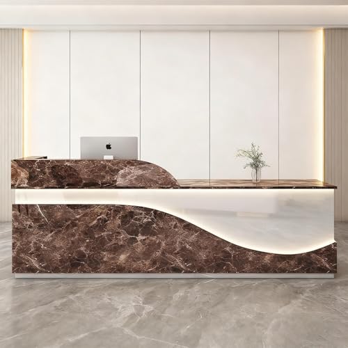 Ddasam レジカウンター 受付カウンター 木製 ロック可能 引出し収納付き 大容量 法人様向け フロントデスク 企業受付 店舗レジ 美容室 アパレルショップ 防塵 配線穴 モダン(220x60x100cm)