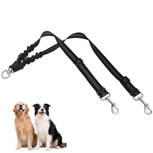 Correa Doble para 2 Perros, con Amortiguador, Reflectante, elástica, antienredos y giratoria 360°, con Longitud Ajustable para Perros pequeños, medianos y Grandes