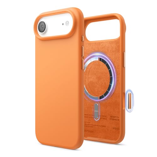 Image of elago for iPhone Air Case, Premium Magnetic Silicone Case, Compatible with MagSafe, Liquid Silicone Material, Protective Cover, Shockproof, Slim Phone, 6.5 inch (Orange)