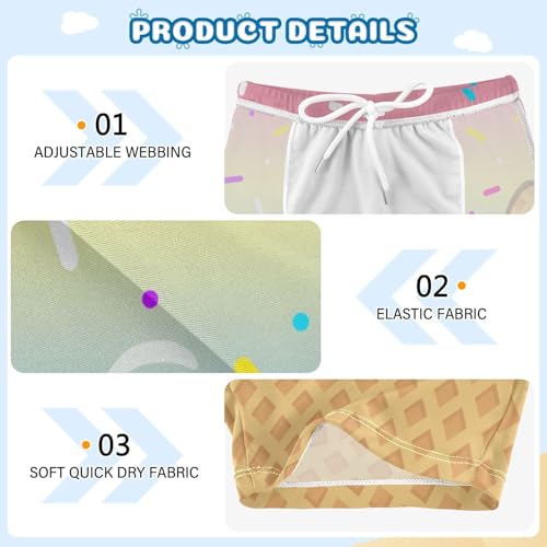 Boys Swim Trunks Quick Dry Kids Bathing Suit Pink Beige Ice Cream Toddler Swim Shorts Swimwear Size 3-10T3