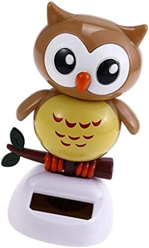 Solar Owl Bobble Shaking Head Dancing Toy Cat Figurine Statue Car Dash Board Ornaments for Car Vehicle Decoration - Light Coffee