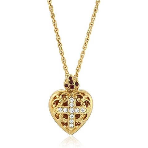 Symbols of Faith "Inspirations" 14k Gold-Dipped Crystal Heart Cross Locket Necklace, 17.5 inches Cover