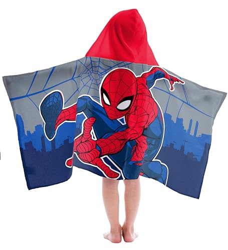Jay Franco Hooded Bath and Beach Towel – Soft & Cozy 22" x 51" Kids' Cotton Pool Towel, Multicolored - Spiderman