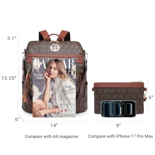 Image of JULIE FERRARO Women Convertible Backpack Purse, Large PU Leather Travel Backpack with Multi Pockets, Shoulder Handbag Set with Wristlet for Work, Travel & Daily Use