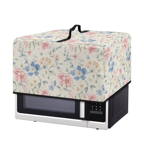 Image of Microwave Dust Cover Toaster Oven Dustproof Cover Stain-Resistant Oil-Proof Smart Oven Protector for Kitchen Countertop, L, 20.9 x 15.7 x 12.4 Inches, Blue Pink Floral