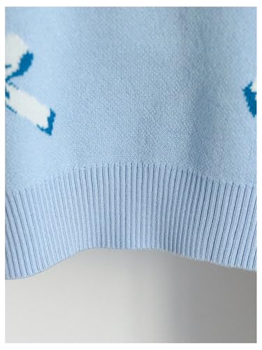 Image of WDIRARA Girl's Cute Bow Sweater Crew Neck Long Sleeve Pullover Knit Tops