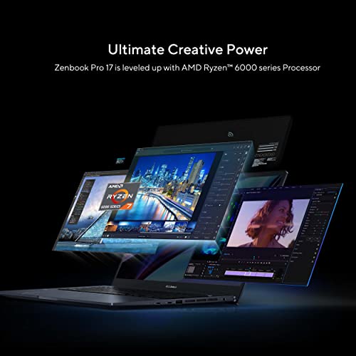 Image of ASUS Zenbook Pro 17 Laptop, 17.3 inch Pantone Validated Display, AMD Ryzen 7 6800H CPU, AMD Radeon Graphics, 8GB RAM, 512GB SSD, WiFi 6E, Windows 11 Home, Tech Black, UM6702RA-DB71 (Renewed)
