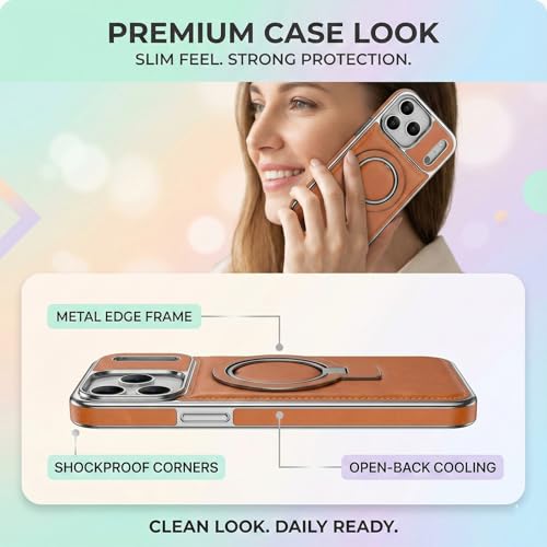 Protection iPhone 17 antichoc Magsafe en cuir bleu mince avec support caché