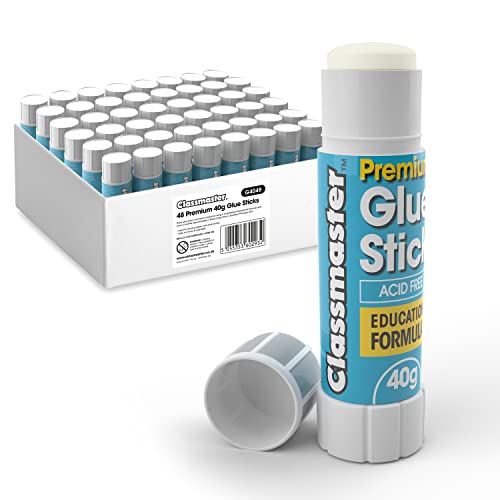 Image of Classmaster - Glue Sticks for School & Crafts | 40g Child-safe Paper Glue with Strong Hold | Washable, Non-Toxic PVP Formula | Classroom & Scrapbooking Supplies, 48 Pack