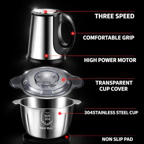 Image of 2L Manual Food Chopper with Handle, 250W Powerful Motor, Stainless Steel 4 Blades Cutter, Easy to Clean, Durable & Portable for Kitchen Use, Mixer Grinder & Garlic Peeler, Onion Multipurpose Use