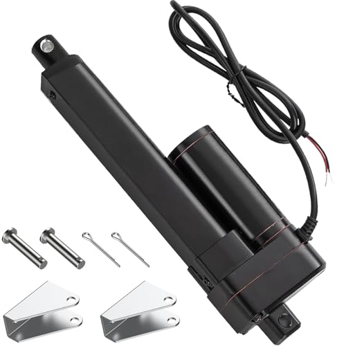 TINMAGI Actuador Lineal Motor 12V, 3000N 100mm Motor Lineal 5mm/s con Soportes de Montaje, Accionamiento Lineal para Auto, Armario, Abreventanas, Abrepuertas Eléctrico, Domótica del Hogar