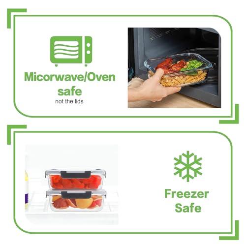 HOMBERKING 24pc Borosilicate Glass Food Storage Containers with Lids, Glass Meal Prep Containers with Leak Proof Snap Lock, Airtight Bento Lunch Boxes, Kitchen Storage (12 lids & 12 Containers)-Black