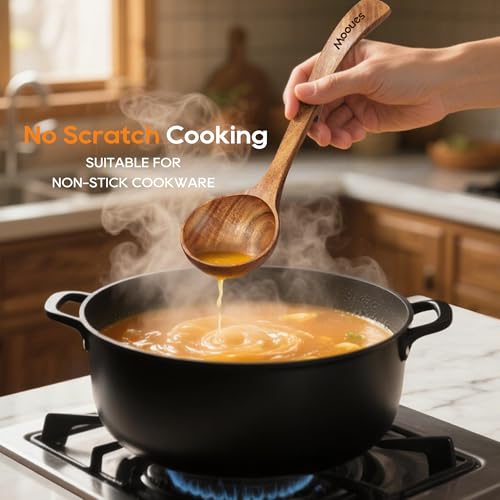 Wooden Ladle for Soup, 3 Size Teak Wood Ladle Spoon with Back Hooks, Heat Resistant Wooden Spoons for Cooking, Non-Stick, Comfortable Grip, Wood Kitchen Utensils Set for Serving, Stirring - Thumbnail 6