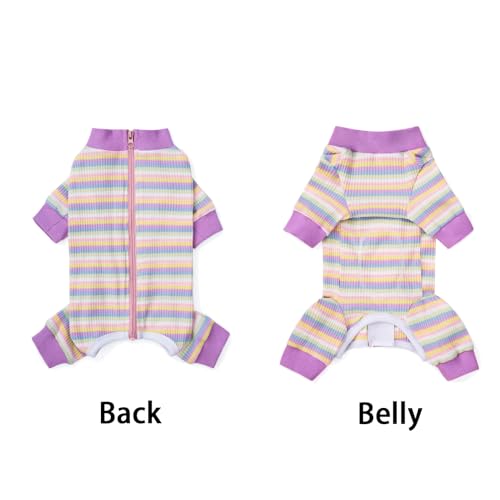 Image of Striped Dog Recovery Suit Female Male for Small Medium Dogs,Dog Surgical Recovery Suite Bodysuit After Surgery Zipper On Back Puppy Cat Long Sleeve Onesies Bodysuit After Surgery Wound Protective