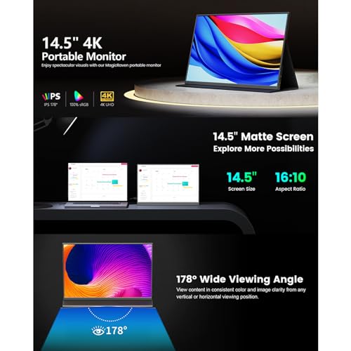 Przenośny Wyświetlacz 14,5 Cala, Ekran Laptopa 4K IPS, Zewnętrzny Przenośny Monitor 16:10 dla, dla ONE, dla SWITCH