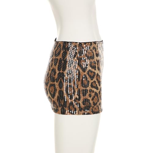 Women Cheetah Print Skirt Leopard Mini Skirts Sparkly Pencil Bodycon A-Line3