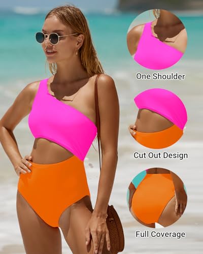 Image of Women's One Piece Swimsuit- One Shoulder Bathing Suit Cutout Tummy Control Swimwear