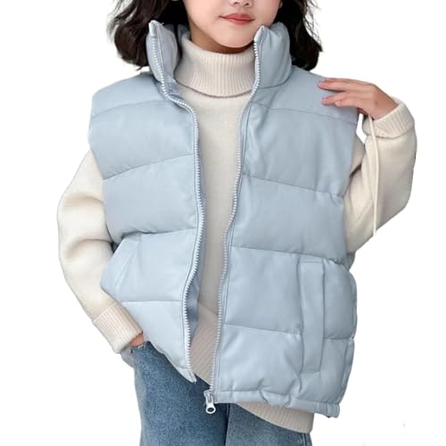 Toddler Boys Puffer Vest Water-Resistant Faux Leather Down Jacket Sleeveless Outerwear Tween Kids Quilted Zip Up Coat