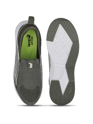 Image of Liberty Leap7x Robin-E Men Sports Walking Shoes - Light Grey and Olive Green | Comfortable and Durable Non-Lacing Closure - Suitable for Running, Gym, Jogging and Outdoor Shoes for Man